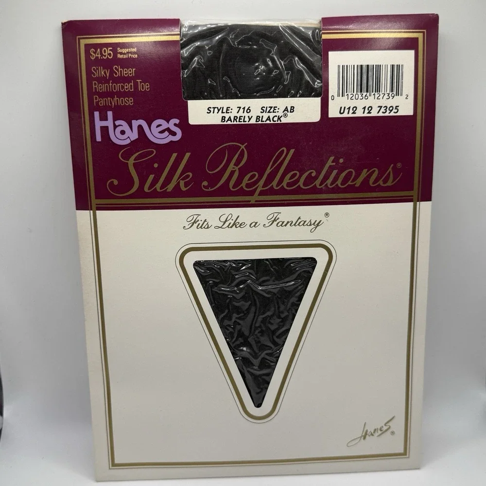 Hanes Silk Reflections Silky Sheer Reinforced Toe  Pantyhose AB 716 Barely Black